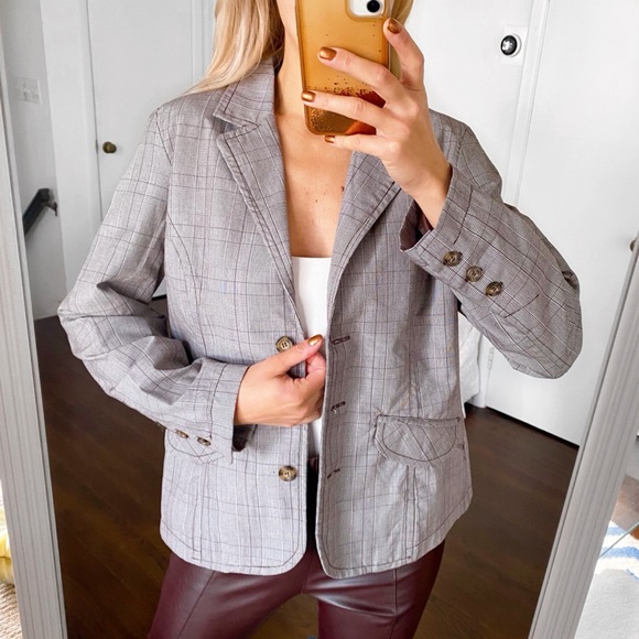 🍂 GINA BENOTTI BROWN GREY PLAID BLAZER JACKET! - Picture 5 of 13